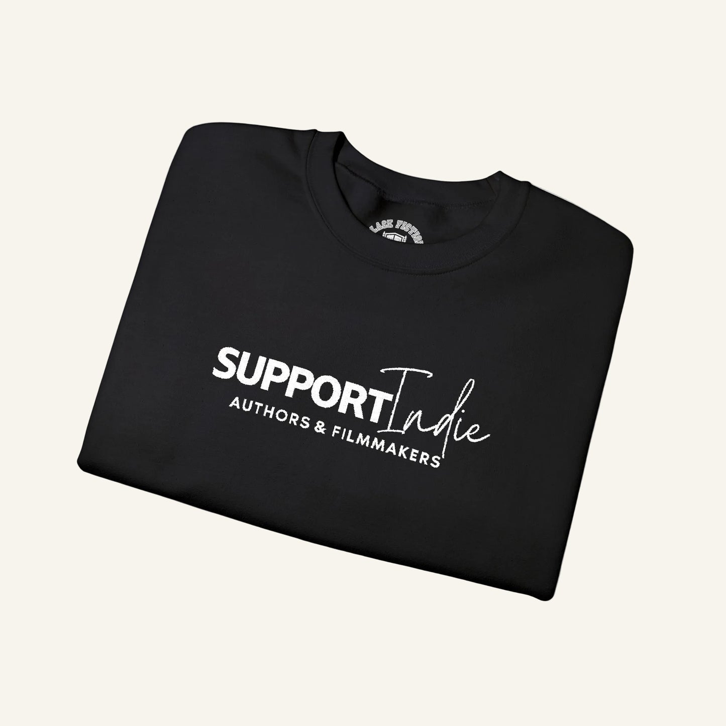 Support Indie Black Embroidered Crewneck