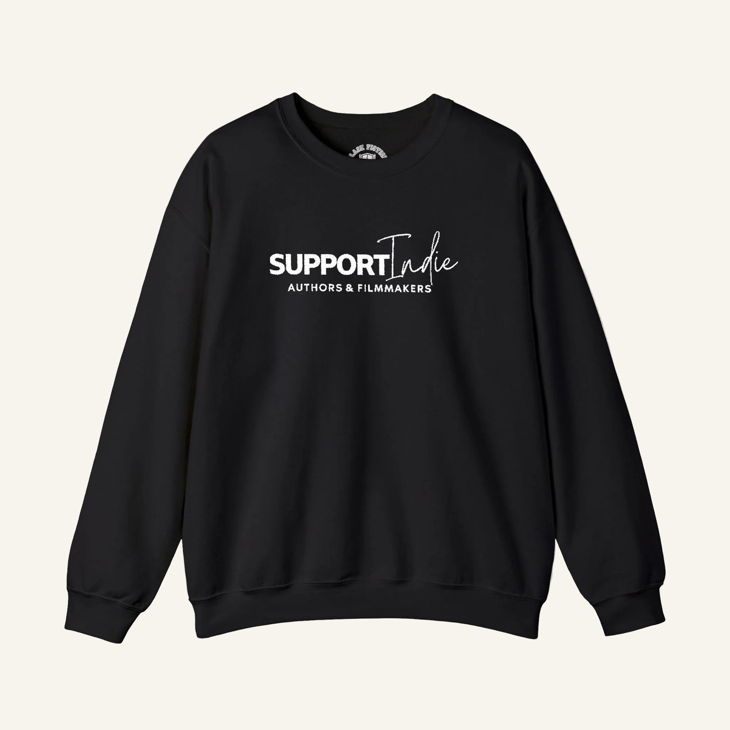 Support Indie Black Embroidered Crewneck