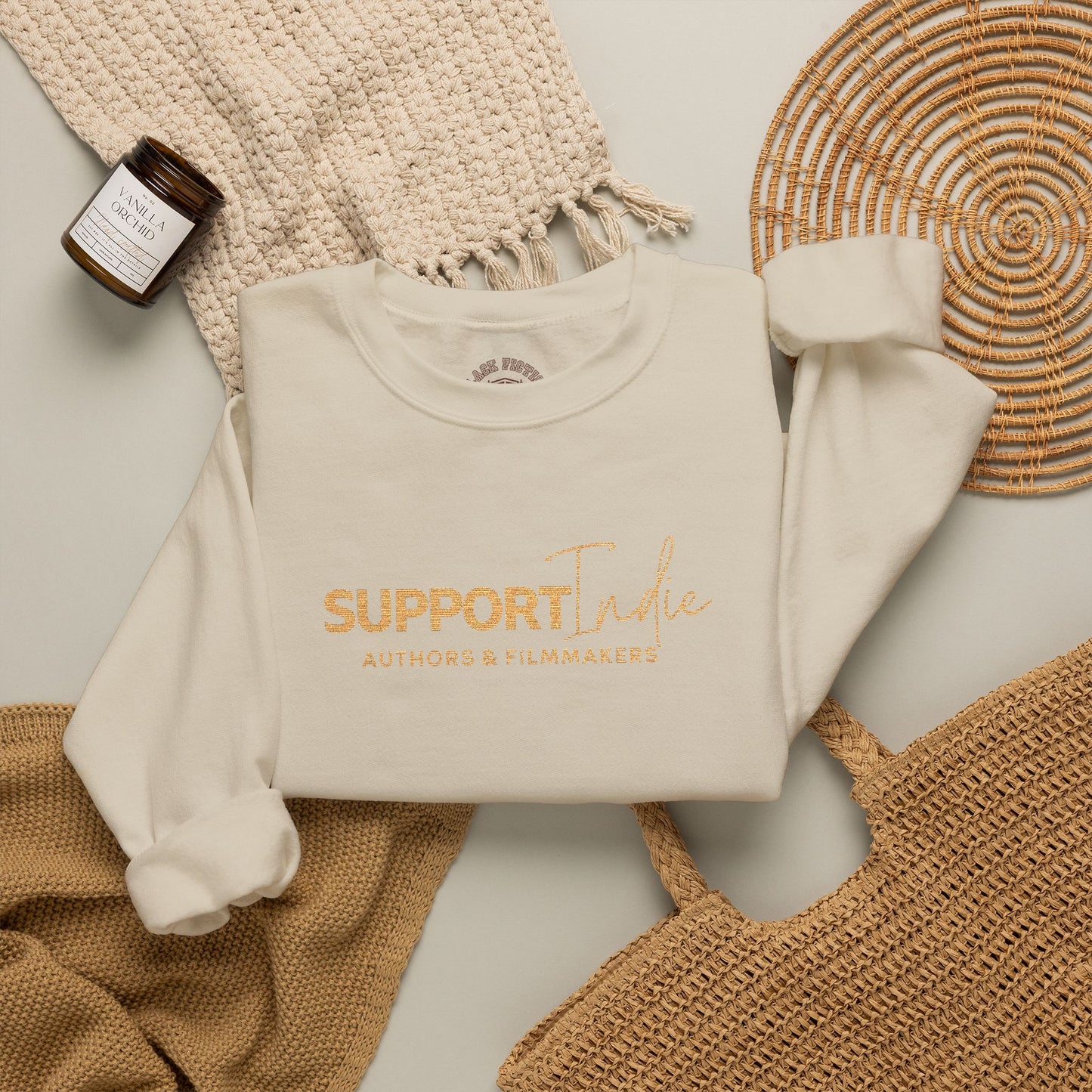 Support Indie Ivory Embroidered Crewneck